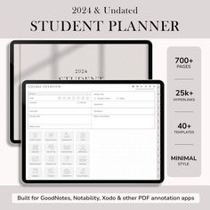 2024 Student Planner, Student Digital Planner, College Student Planner, Academic Planner, Goodnot... goodnotesplannerfree #digitalplannerideas #landscapedigitalplannerdigitalplannergoodnotestemplate😀 Planner College Student, Planner For School, Student Daily Planner, Free Planner Inserts, Digital Student Planner, Essay Planner, Student Portal, Custom Ipad, Reading Notes