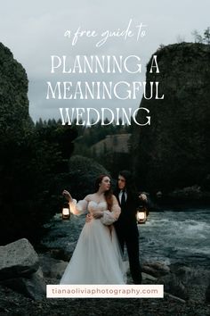 a man and woman standing next to each other with text overlay that reads, a free guide to planning a meaningful wedding