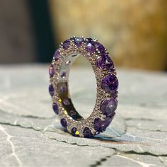 Beautiful .925 Ring In Size 6 Silver Hoop Rings With Prong Setting, Silver Amethyst Halo Ring As Gift, Vvs Clarity Amethyst Ring, Elegant Silver Stackable Amethyst Ring, Silver Stackable Amethyst Ring For Anniversary, Luxury Sterling Silver Stackable Rings, Silver Stackable Crystal Ring, Silver Stackable Amethyst Jewelry, Silver Amethyst Stackable Jewelry