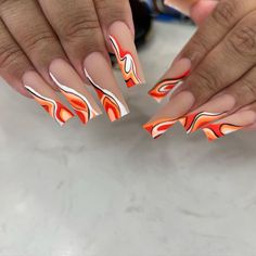 Nail Party, Nail Vibes, Kids Nails, Swirl Nail Art, Stilleto Nails Designs, Pop Art Nails, Nail Glam, Swirl Nails, Neon Nail Designs