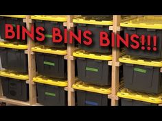 bins are stacked on top of each other with the words bins bins