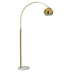 a gold and white floor lamp with a marble base on an isolated surface, against a white background