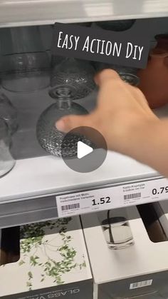 a person reaching into an oven with glass dishes on it and the words easy action diy