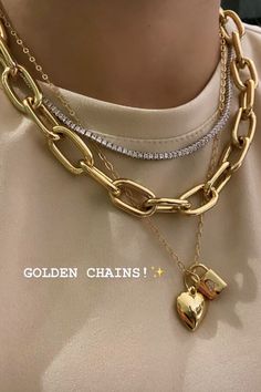 gold necklace layered, layered necklaces, layered necklaces gold, gold necklace Layered Necklaces Gold, Layered Gold Necklaces, Chunky Gold Jewelry, Necklaces Layered, Medical Theme, Nurse Jewelry, Jewelry 2023, Necklace Stack, Necklace Layered