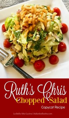 the cover of ruth's chopped salad with cherry tomatoes and lettuce on it