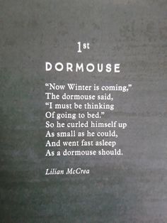 a poem written in white on a black background with the words'1st dormouse '