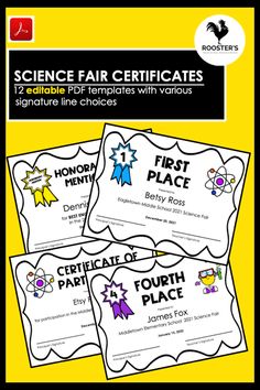 three science fair certificates for children