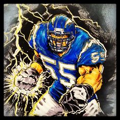 a drawing of a football player in blue and yellow