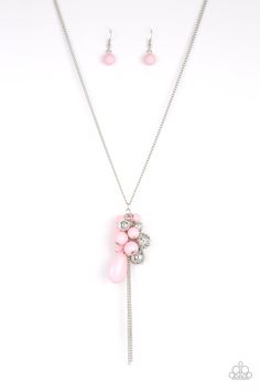 A collection of polished pink and silver beads create a colorful cluster at the bottom of a shimmery silver chain. Features an adjustable clasp closure. Sold as one individual necklace. Includes one pair of matching earrings. P2WH-PKXX-346XX Rose Gold Frame, Beaded Tassel Necklace, Gamma Phi, Pink Tassel, Pink And Silver, Silver Frames, Pink Necklace, Paparazzi Accessories, Inspired Jewelry