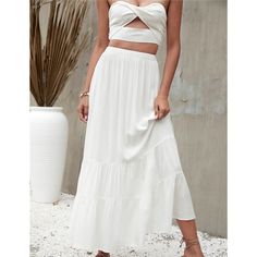 Solid White Ruffle Hem Beachwear Maxi Skirt Petticoat, Ruffle Hem, Maxi Skirt, Skirt, White