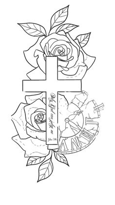 a cross with roses on it and the word jesus written in black ink above it