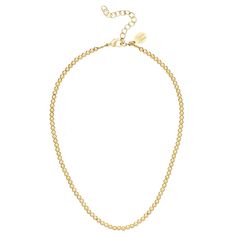 Meet the Maggie Necklace: the Margaret Necklace's dainty little sister. This timeless staple is a must-have in any woman's jewelry box. Featuring 24 karat gold triple-plated beads, the Maggie Necklace will quickly become one of your most-worn pieces in your collection. Minimalist Single Strand Gold Beaded Necklace, Gold Minimalist Single Strand Beaded Necklace, Minimalist Gold Single Strand Beaded Necklace, Yellow Gold-plated Necklaces With Tiny Beads, Yellow Gold Plated Necklaces With Tiny Beads, Classic Yellow Gold Beaded Necklace For Gift, Yellow Gold Plated Necklace With Tiny Beads, Gold Single Strand Charm Necklace For Everyday, Gold Charm Necklaces With Round Beads