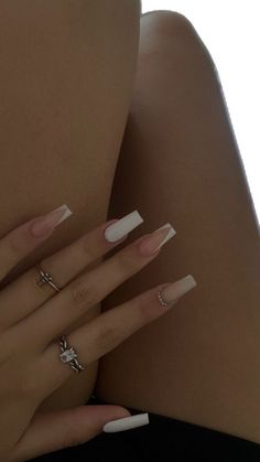 Neutral Nails Acrylic, White Acrylic Nails, Gem Nails, Acrylic Nails Coffin, Long Acrylic Nails, Cute Acrylic Nails, Perfect Nails