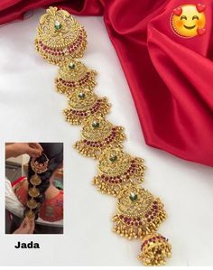 Matte Gold Finished Hair Jada Indian Wedding Kemp Hair Jewelry Bollywood Bling Hair Jewelry South Indian Bridal Jada Billa Hair Choti Clip  Color    :    Gold And Red    Gemstone   :   Kemp Stone   Product Type  :   Hair Jada Choti Clip  Product Details : Our Jewelry is handcrafted by traditional artisans. Each piece is individually double checked for quality purposes.  Ideal Gift Idea: Perfect beautiful & memorable gift for you and your loving wife, girlfriend, sister, aunt, daughter and mom/mo Traditional Gold Hair Accessories For Wedding, Traditional Gold Wedding Hair Accessories, Gold Headpiece For Wedding And Festivals, Gold Hair Accessories For Wedding, Elegant Bridal Belt With Pallu For Wedding, Temple Jewelry Bridal Belt With Tilla For Wedding, Traditional Adjustable Hair Accessories For Wedding, Traditional Bridal Belt With Pallu For Wedding, Bridal Belt With Pallu For Weddings And Festivals