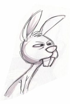 a drawing of a rabbit with its eyes closed and mouth wide open, looking to the side