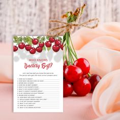 a card that has cherries on it with the words who knows beauty best?