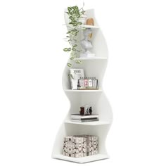 Introducing our newest product - a sleek and modern 5-tiered shelving unit, perfect for any corner of your home or office.. Crafted entirely from high-quality board material, its streamlined shape adds an elegant touch to any room.. With ample storage space, this shelving unit is ideal for smaller spaces, providing much-needed organization without taking up too much floor space.. Tribesigns White Particleboard 5-Shelf Corner Bookcase (19.68-in W x 71.85-in H x 19.68-in D) | HOGA-J0124 Corner Bookshelf, Shelf Modern, Wall Corner, Corner Bookshelves, Small Bookcase, White Bookcase, Cute Bedroom, Cute Bedroom Decor, Corner Shelf