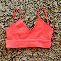 Nwot Fp Intimately Seamless Lowback Bralette. Coral Pink/Orange. Summer Color! Summer Low-cut Sports Bra With Built-in Bra, Orange Sports Bra For Yoga In Summer, Summer Orange Sports Bra, Summer Yoga Sports Bra In Orange, Summer Sports Bra With Spaghetti Straps And Removable Pads, Pink Workout Bra With Removable Pads, Orange Summer Sports Bra, Summer Workout Bra With Adjustable Straps, Pink Stretch Sports Bra With Adjustable Straps