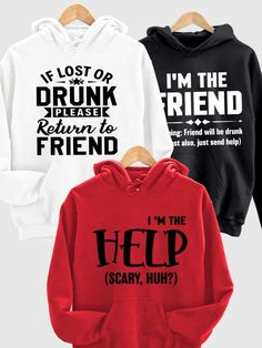 Unisex Best Friend Funny Drunk Matching Hoodie Sweatshirt Easy 30 day return policy Best Friend Hoodies For 3 Bff Shirts, Matching Gifts For Friends, Matching Couples Stuff, Best Friend Hoodies For 2, Matching Hoodies For Best Friends, Bestie Sweatshirts, Bff Hoodies, Funny Matching Shirts, Best Friend Sweatshirts