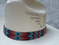 This beautiful beaded hat band is **OUTRAGEOUSLY DISTINCTIVE** in both color and design. This is a wider stunningly beautiful beaded hat band and STRETCHES to fit your hat band. Amazing beaded hat band from Knot-a-Tail This one is an 11 row design and it is just a touch over 7/8 inch wide. ** EXTRA wide so it gets ** NOTICED Totally adjustable from a about 20 inches to a LARGE 30 inches to easily fit most hat sizes. Take a look at this STUNNING Native American designed Beaded hat band. Just to m Horse Hair Hat Band, Cowboy Hat Band, Cowboy Hat Bands, Beaded Hat Bands, Beginner Quilt, Hat Bands, Beaded Hat, Chapeau Cowboy, Western Hat