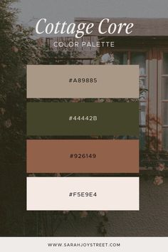 the color palette for cottage core is shown in shades of brown, beige and green