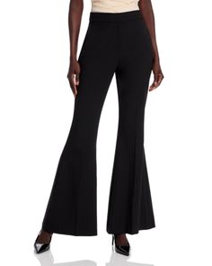 Bcbgmaxazria Flared Pants Sleek Flare Bottoms For Night Out, Spring Evening Flare Pants, Chic Formal Flared Bottoms, Chic Flared Formal Bottoms, Elegant Flare Bottoms For Night Out, Spring Evening Dress Pants In Elastane, Chic Evening Pants In Elastane, Formal Stretch Flare Bottoms, Formal Flare Stretch Bottoms