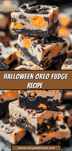 halloween oreo fudge recipe is stacked on top of each other