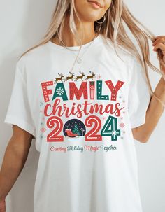 This Family Christmas 2024 T-Shirt is the perfect addition to your holiday wardrobe. Whether you're attending a Christmas party or looking for a cute Christmas gift for families, this shirt offers a festive vibe that is sure to spread holiday cheer. It is relevant to anyone celebrating Christmas and looking for a fun and stylish way to show their holiday spirit. Product features - Made from 100% ring-spun cotton for a lightweight and comfortable feel - Classic fit with a crew neckline for versat Christmas Holiday T-shirt With Letter Print, Christmas Holiday Letter Print T-shirt, Festive Holiday Letter Print T-shirt, Christmas Party Shirts, Celebrating Christmas, Cute Christmas Gifts, Family Christmas Gifts, Holiday Wardrobe, Christmas 2024