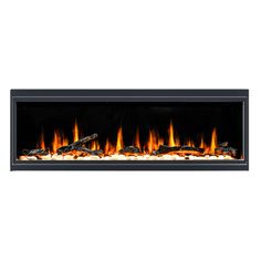 an electric fireplace with flames on the side