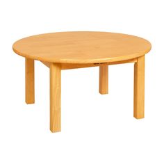 a wooden table with two legs and a round shape on the top, against a white background