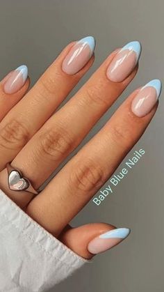 Ongles Baby Blue, Nail Design Gold, Light Blue Nail Designs, Light Blue Nails, Baby Blue Nails, Cute Simple Nails, Purple Nail, French Tip Acrylic Nails