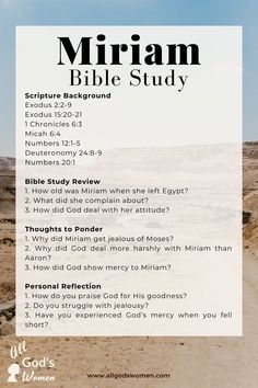 Miriam Bible study questions Miriam Sister Of Moses, Miriam The Prophetess, Miriam In The Bible, Moses Bible Study, Women In The Bible Study, Miriam Bible, Bible Stories To Read, Bible Study Questions