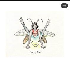 a drawing of a firefly with its legs spread out and hands in the air