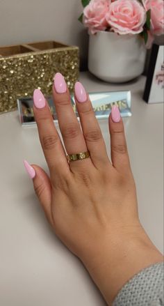 Pastel Pink Oval Nails, Pink Beach Nails Almond, Solid Pink Acrylic Nails Almond, Light Pink Almond Nails Long, Gel X Nails Pink Almond, Small Pink Almond Nails, Light Pink Shirt Almond Nails, Short Alomd Nails Pink, Almond Nails Designs Spring Trends