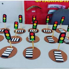 there are many small cupcakes made to look like traffic lights