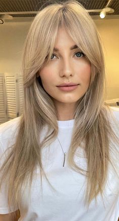 8. Beige Blonde Straight Hair with Curtain Bangs Whether you called it curtain bangs or fringe bangs, it doesn’t matter. The matter is, it’s... Straight Hair With Curtain Bangs, Hairstyles With Curtain Bangs, Blonde Straight Hair, Hair With Curtain Bangs, Blonde Hair With Bangs, Straight Blonde Hair, Fringe Bangs, Beige Blonde