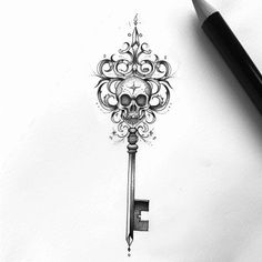 Artistic Key Tattoo Sketches Lock And Key Tattoo Designs, Skeleton Key Tattoo, Art Of Expression, Key Tattoo Designs, Watercolor Tattoo Ideas, Embellishment Drawing, Lace Tattoo Design, Key Tattoo