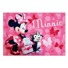 minnie mouse and cat with pink polka dot background