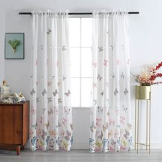 PRICES MAY VARY. Each package includes: 2 pieces white sheer curtains with cute butterflies printed. Made of high quality sheer fabric. Window panel measures width 54" x length 84". We use updated environment friendly digital print. Easy suspension design: these semi sheer curtains use of a rod pocket construction, can be easily installed on curtain rods up to 3.1 inch in diameter. Elegant print design: window sheer curtains designed with modern butterfly patterns, add style and elegance to livi Flower Comforter, Window Sheers, Design Window, Tab Top Curtains, White Sheer Curtains, Voile Curtains, Drape Panel, Sheer Drapes, Thermal Curtains