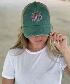 These monogrammed mesh caps for ladies are definitely a staple to have in your closet!  From being on the lake or at the beach to just throwing your hair in a ball cap and running errands, this mesh cap will add style to your day!  And, of course, by adding a monogram, you'll add your southern girly girl attitude to whatever you're wearing!*Soft Cotton*Adjustable with Metal Clip*Approximately 19.5" - 22" Around the Head Caps And Hats, Mississippi Mud, Girl Attitude, Hat Ideas, Mesh Cap, Ball Cap, Girly Girl, Trucker Cap, Neon Pink