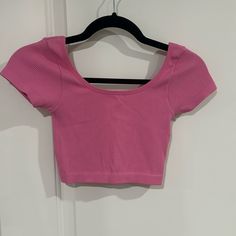 Ribbed. Cropped. Stretchy. Size Xs/S. Never Worn. A Pink Ribbed Scoop Neck Top, Ribbed Scoop Neck Top For Day Out, Pink Ribbed Cropped Crop Top, Pink Cropped Ribbed Crop Top, Pink Ribbed Cropped Top, Trendy Pink Ribbed Crop Top, Summer Fitted Ribbed Crop Top, Summer Ribbed Fitted Crop Top, Fitted Ribbed Crop Top For Spring