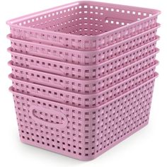 a pink plastic basket on a white background