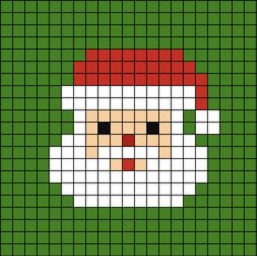 A pixel art template of Santa's face with the hat on. Christmas Pixel Art Easy, Small Christmas Pixel Art, Santa Pixel Art, Pixel Art Pattern Christmas, Christmas Pixel Pattern, Christmas Pixel Grid, Simple Pixel Art Patterns, Winter Pixel Art, Face Pixel Art