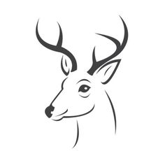 the head of a deer with large antlers on it's horns is drawn in black and white