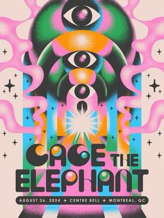 the concert poster for code the elephant, which features an image of three different faces