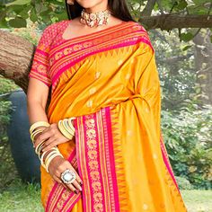 Yellow colored saree is made from paithani banarasi silk fabric which is highlighted with beautiful weaving and tassels border as shown. comes along unstitched paithani banarasi silk blouse piece which you can customise as per your design/style. Occasion - You can wear this saree for festivals, functions and ideal for any fashionista. Note:- the actual product may differ slightly in color and design from the one illustrated in the images when compared with computer or mobile screen. Measurements: Saree : Banarasi Silk : 5.5 Mtrs Blouse : Banarasi Silk : 0.8 Mtr Material: Banarasi Silk Stitch Type: Unstitched Occasion: Festive, Sangeet Country of Origin: India Care Guide: Dry Clean Traditional Multicolor Saree With Latkans, Banarasi Silk Dupatta With Latkans For Traditional Ceremonies, Orange Saree With Border For Festivals, Multicolor Bollywood Saree With Latkans, Bollywood Style Multicolor Saree With Latkans, Multicolor Saree With Latkans, Multicolor Saree With Latkans For Diwali, Yellow Traditional Wear Saree For Puja, Multicolor Diwali Saree With Latkans