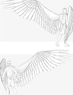 two drawings of an angel and a man with wings