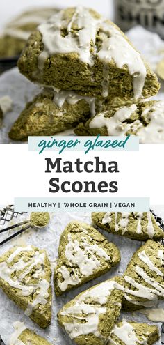 matcha scones with white glaze on top