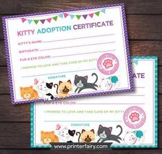 two cats and kittens birthday certificate for kids