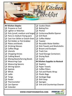 a kitchen checklist with the words rv kitchen checklist